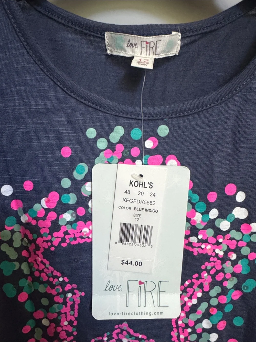 NWT Girls 12 Love Fire Dress Navy Blue Pink Star Sequin $44 Retail
